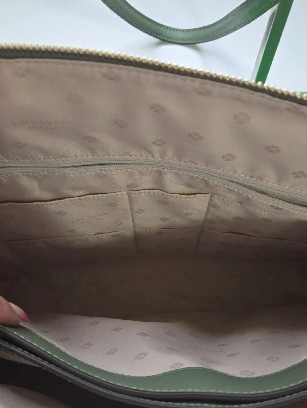 kate spade Aldy Lg Zip Olive Green Leather Tote with Dual Straps
